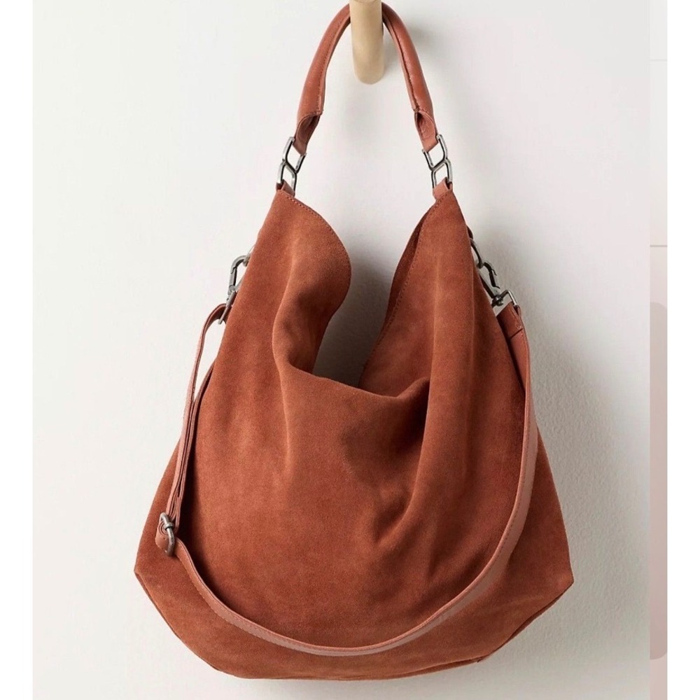 Free People Suzie Suede Slouchy Tote Bag Brown silver leather New NWT boho Fall